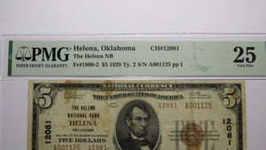 $5 1929 Helena Oklahoma OK National Currency Bank Note Bill Ch #12081 VF25