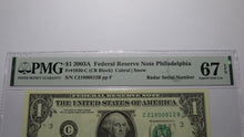 Load image into Gallery viewer, $1 2003 Radar Serial Number Federal Reserve Currency Bank Note Bill PMG UNC67EPQ