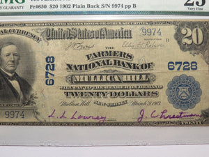 $20 1902 Mullica Hill New Jersey NJ National Currency Bank Note Bill #6728 VF25