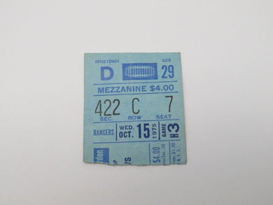 October 15, 1975 New York Rangers Vs. Atlanta Flames NHL Hockey Ticket Stub