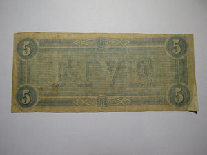 $5 1864 Richmond Virginia VA Confederate Currency Bank Note Bill RARE T69 FINE