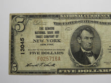 Load image into Gallery viewer, $5 1929 New York City NY National Currency Bank Note Bill Charter #13045 Seward