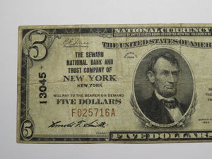 $5 1929 New York City NY National Currency Bank Note Bill Charter #13045 Seward