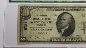 $10 1929 Wynnewood Oklahoma OK National Currency Bank Note Bill Ch. #5731 VF20