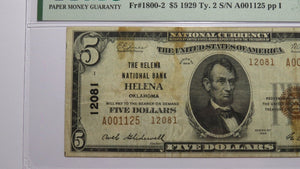 $5 1929 Helena Oklahoma OK National Currency Bank Note Bill Ch #12081 VF25