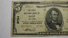 Load image into Gallery viewer, $5 1929 Islip New York NY National Currency Bank Note Bill! Charter #8794 FINE!