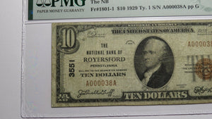 $10 1929 Royersford Pennsylvania PA National Currency Bank Note Bill #3551 VF20