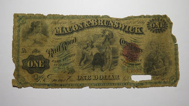 $1 1867 Macon Georgia GA Obsolete Currency Bank Note Bill Macon Brunswick RR Co.