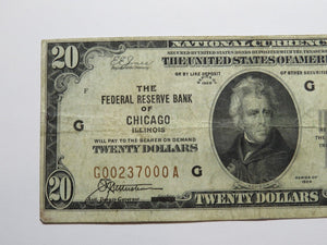 $20 1929 Chicago National Currency Fancy Serial # Federal Reserve Bank Note VF