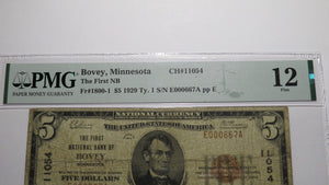 $5 1929 Bovey Minnesota MN National Currency Bank Note Bill Ch. #11054 F12 PMG