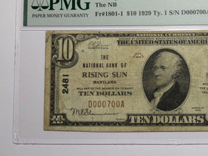 $10 1929 Rising Sun Maryland MD National Currency Bank Note Bill Ch. #2481 VF20