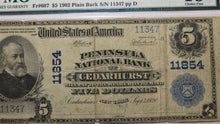 Load image into Gallery viewer, $5 1902 Cedarhurst New York NY National Currency Bank Note Bill Ch. #11854 PMG