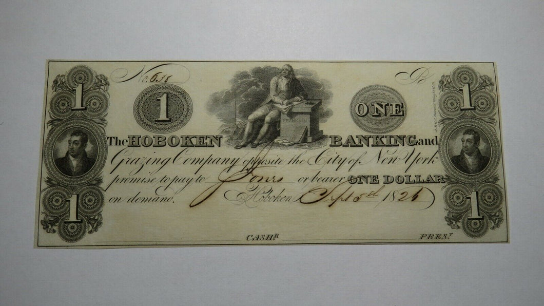 $1 1826 Hoboken New Jersey NJ Obsolete Currency Bank Note Bill! Hoboken Banking