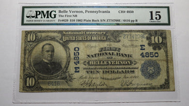 $10 1902 Belle Vernon Pennsylvania PA National Currency Bank Note Bill Ch. #4850