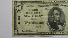 Load image into Gallery viewer, $5 1929 New Albany Indiana IN National Currency Bank Note Bill Ch. #2166 VF