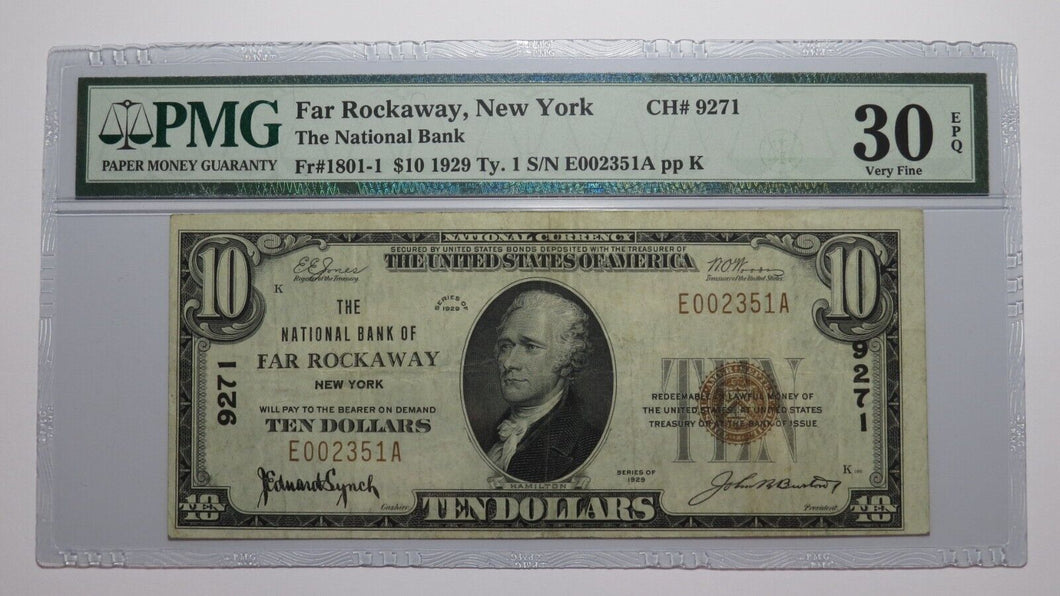 $10 1929 Far Rockaway New York NY National Currency Bank Note Bill Ch #9271 VF30