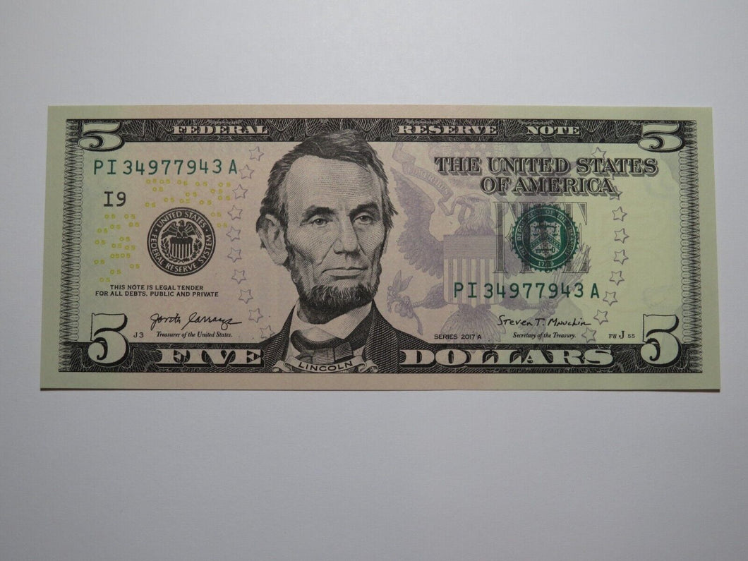 $5 2017 Radar Serial Number Federal Reserve Currency Bank Note Bill #34977943