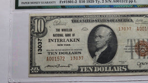 $10 1929 Interlaken New York NY National Currency Bank Note Bill! Ch #13037 VF30