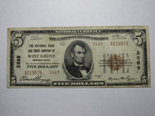 Load image into Gallery viewer, $5 1929 West Grove Pennsylvania PA National Currency Bank Note Bill Ch. #2669 VF