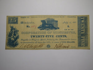 $.25 1861 Winchester Virginia VA Obsolete Currency Bank Note Bill Corp. of Win.