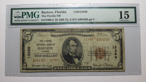 $5 1929 Bartow Florida FL National Currency Bank Note Bill Ch. #13389 F15 PMG