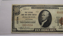 Load image into Gallery viewer, $10 1929 Fullerton California CA National Currency Bank Note Bill #12764 VF PCGS