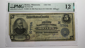 $5 1902 Motley Minnesota MN National Currency Bank Note Bill! Ch. #7764 PMG F12