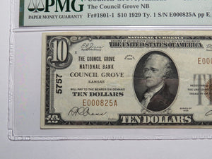 $10 1929 Council Grove Kansas KS National Currency Bank Note Bill Ch. #5757 VF30