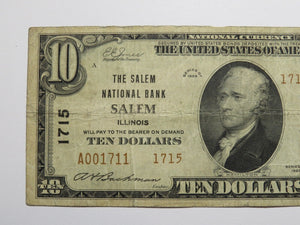 $10 1929 Salem Illinois IL National Currency Bank Note Bill Charter #1715 FINE