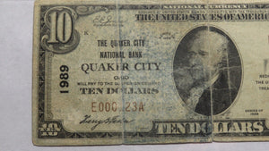 $10 1929 Quaker City Ohio OH National Currency Bank Note Bill Ch. #1989 VF PMG