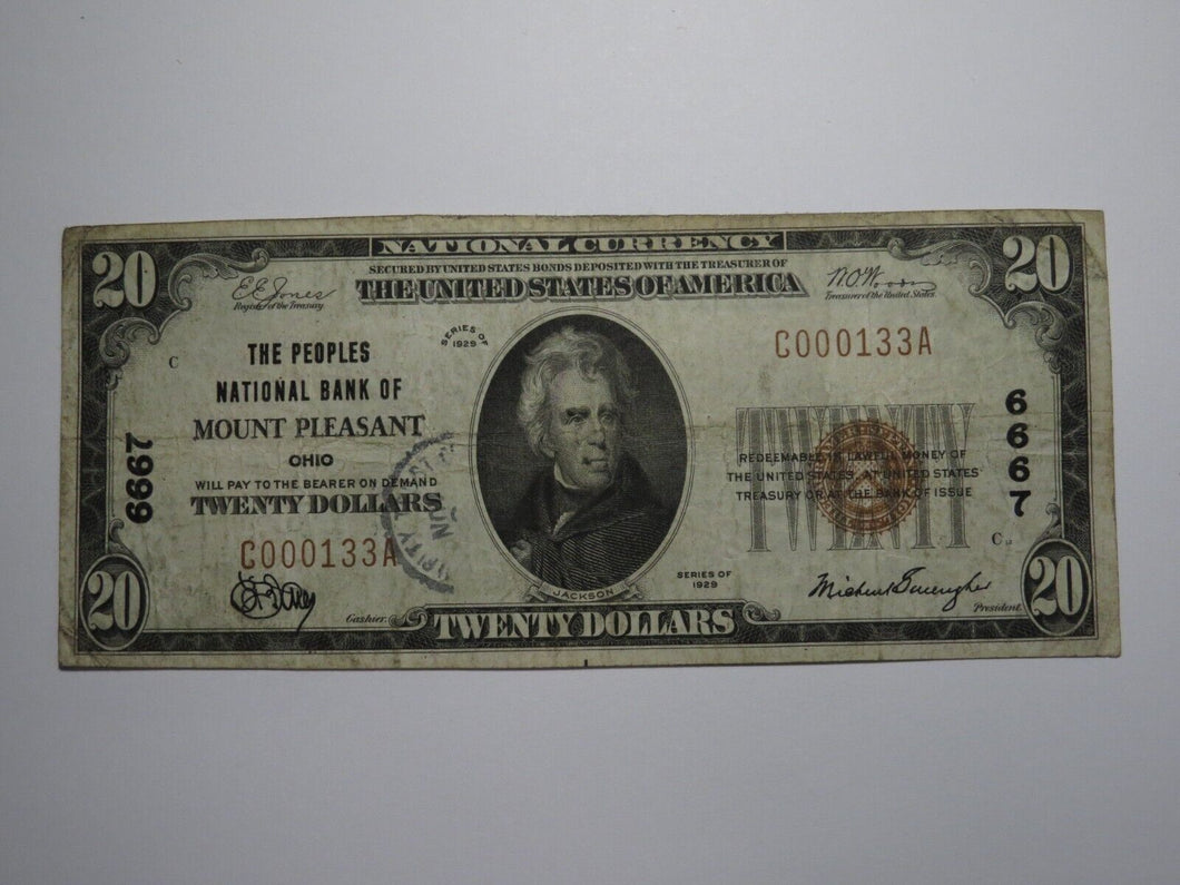 $20 1929 Mount Pleasant Ohio OH National Currency Bank Note Bill Ch. #6667 FINE