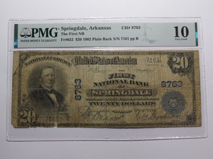 $20 1902 Springdale Arkansas AR National Currency Bank Note Bill Ch. #8763 VG10