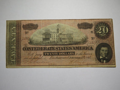 $20 1864 Richmond Virginia VA Confederate Currency Bank Note Bill RARE T67 FINE