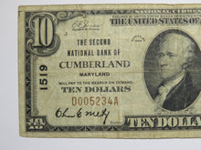 Load image into Gallery viewer, $10 1929 Cumberland Maryland MD National Currency Bank Note Bill Ch. #1519 FINE