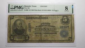 $5 1902 Quanah Texas TX National Currency Bank Note Bill Charter #12307 VG8 PMG