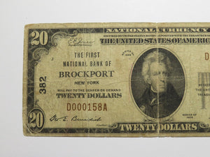 $20 1929 Brockport New York NY National Currency Bank Note Bill Charter #382 VG