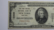 Load image into Gallery viewer, $20 1929 New York City NY National Currency Bank Note Bill Ch #13336 Fort Greene