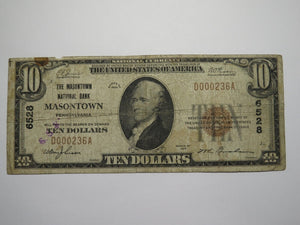 $10 1929 Masontown Pennsylvania National Currency Bank Note Bill Ch #6528 RARE!