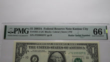 Load image into Gallery viewer, $1 2003 Radar Serial Number Federal Reserve Currency Bank Note Bill PMG UNC66EPQ