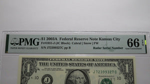 $1 2003 Radar Serial Number Federal Reserve Currency Bank Note Bill PMG UNC66EPQ