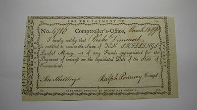 1790 10 Shillings Connecticut Comptrollers Office Colonial Currency Note Pomeroy