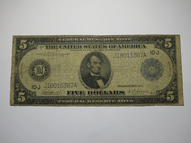 $5 1914 Kansas City Missouri Federal Reserve Large Bank Note Currency Bill Good