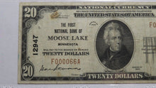 Load image into Gallery viewer, $20 1929 Moose Lake Minnesota MN National Currency Bank Note Bill Ch #12947 VF25