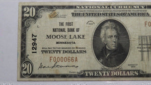 $20 1929 Moose Lake Minnesota MN National Currency Bank Note Bill Ch #12947 VF25