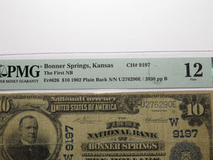 $10 1902 Bonner Springs Kansas KS National Currency Bank Note Bill Ch. #9197 PMG