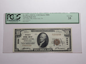 $10 1929 Green Lane Pennsylvania National Currency Bank Note Bill 9084 VF35 PCGS