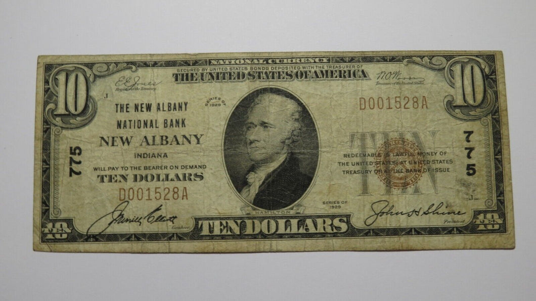 $10 1929 New Albany Indiana IN National Currency Bank Note Bill Ch. #775 FINE