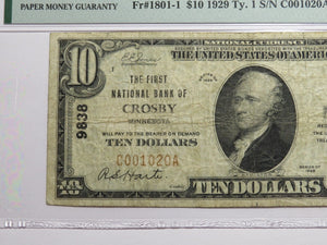 $10 1929 Crosby Minnesota MN National Currency Bank Note Bill Ch. #9838 F15 PMG