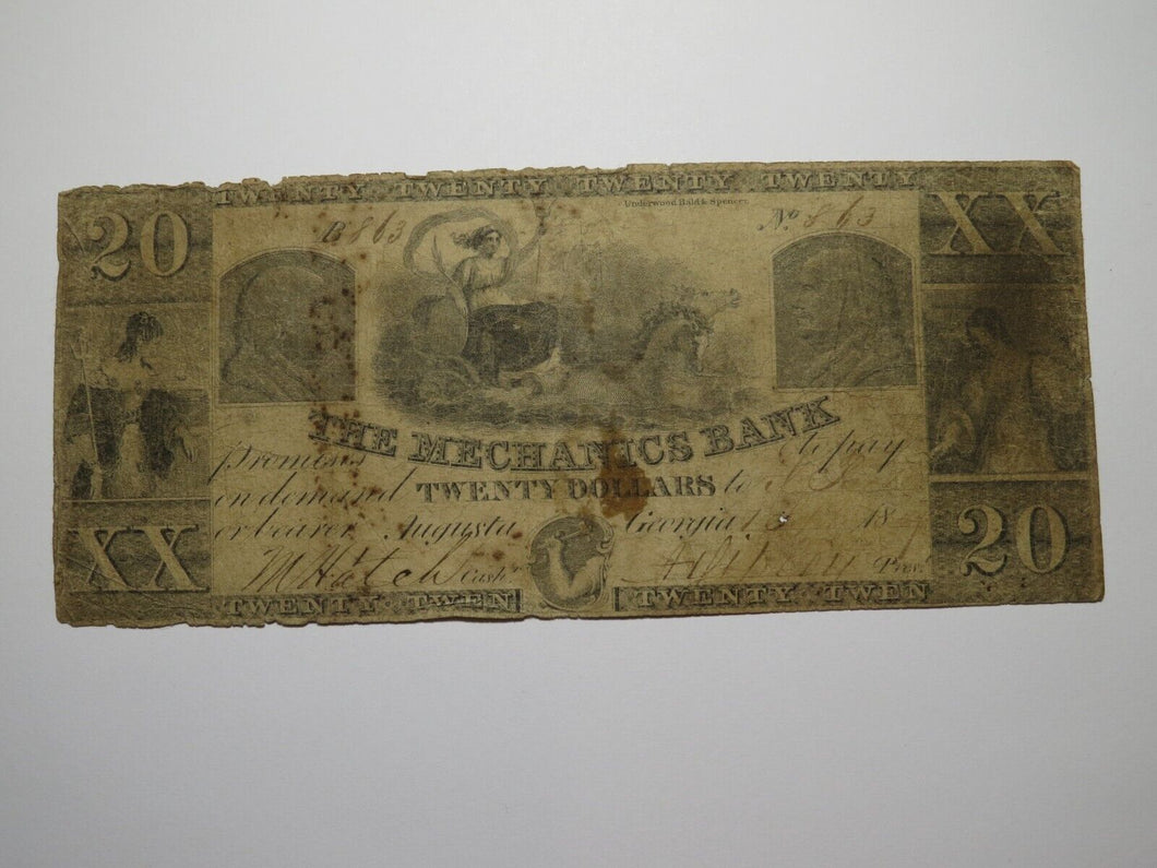 $20 1847 Augusta Georgia GA Obsolete Currency Bank Note Bill The Mechanics Bank