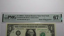 Load image into Gallery viewer, $1 2003 Radar Serial Number Federal Reserve Currency Bank Note Bill PMG UNC67EPQ